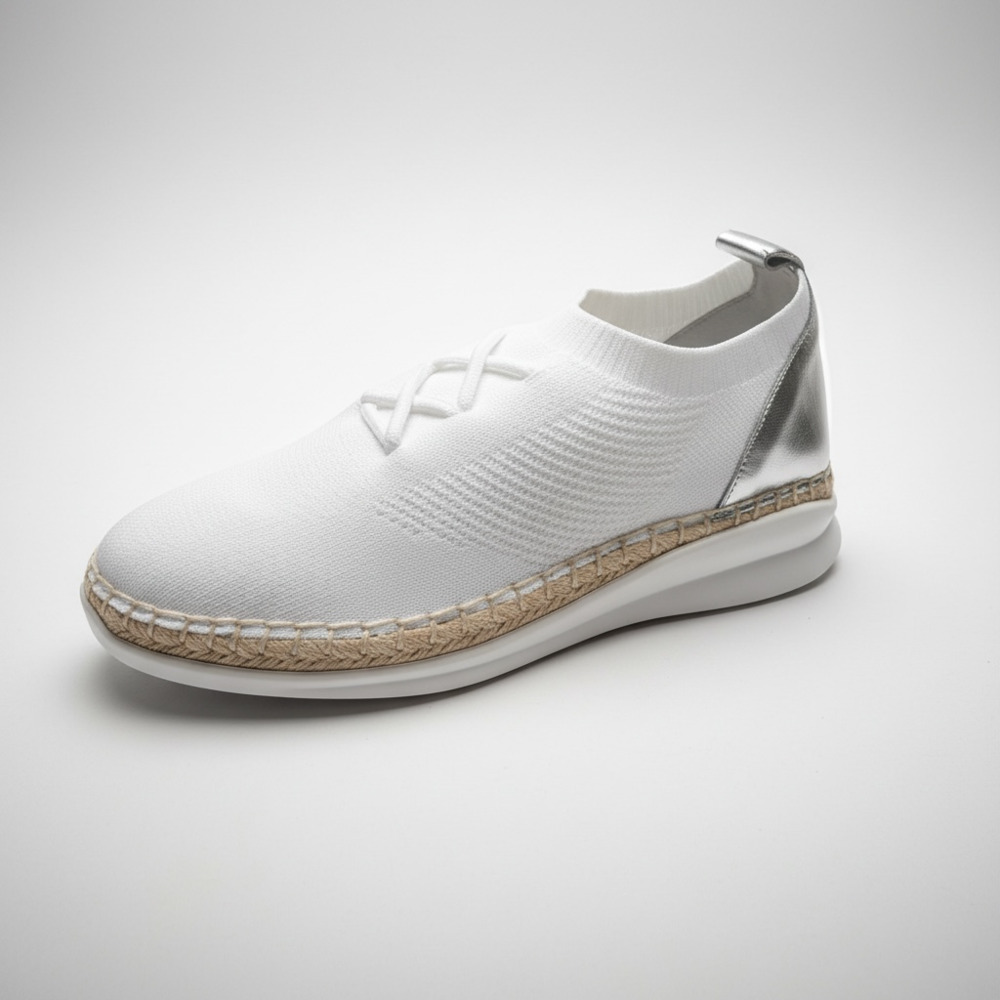 New Vince Camuto Affina White Knit Silver Metallic Espadrille Sneakers Size 8.5M